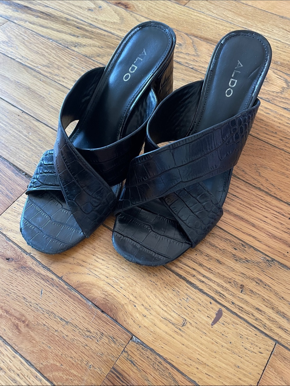 ALDO Black Faux- Croc Mule Heels